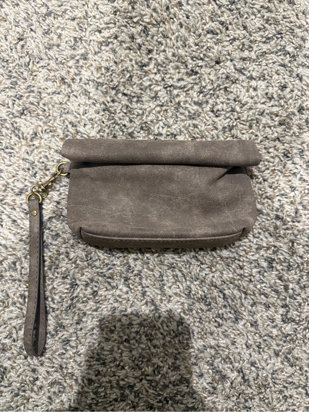 Maurices Taupe Suede Fold-Top Wristlet Clutch